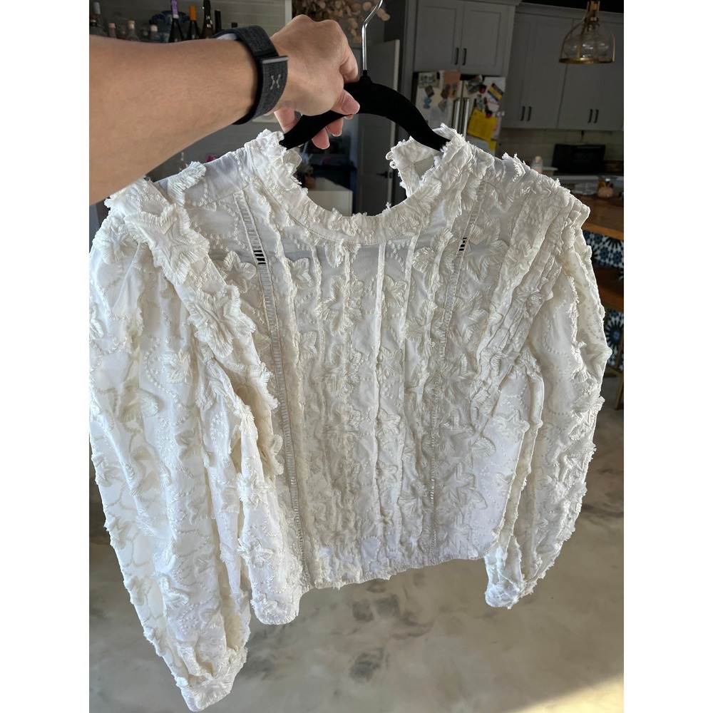 Farm Rio Off White Star Embroidered Blouse Boho Feminine Puff Sleeve Top M